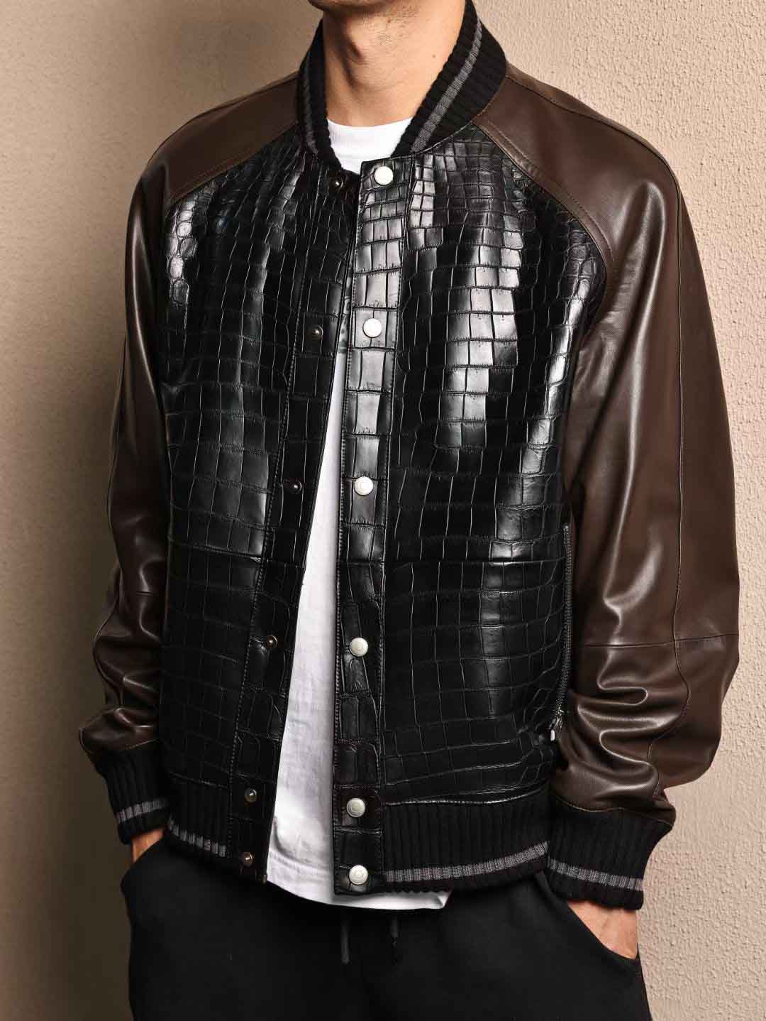 鳄鱼皮棒球夹克