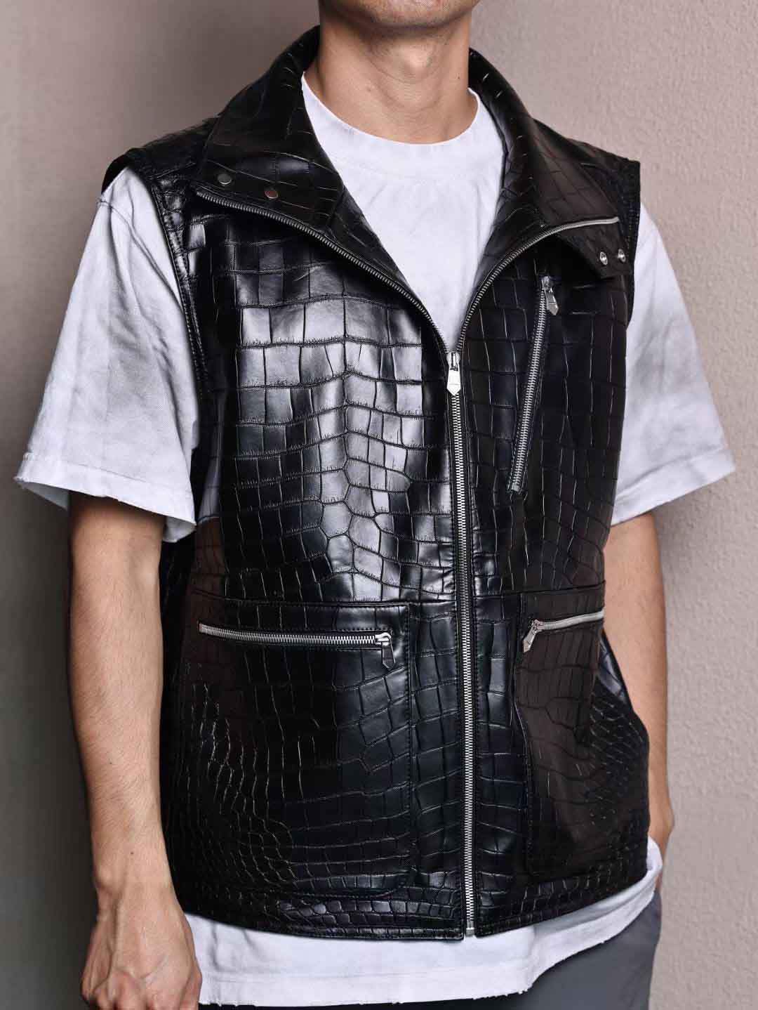 哑光鳄鱼皮马夹