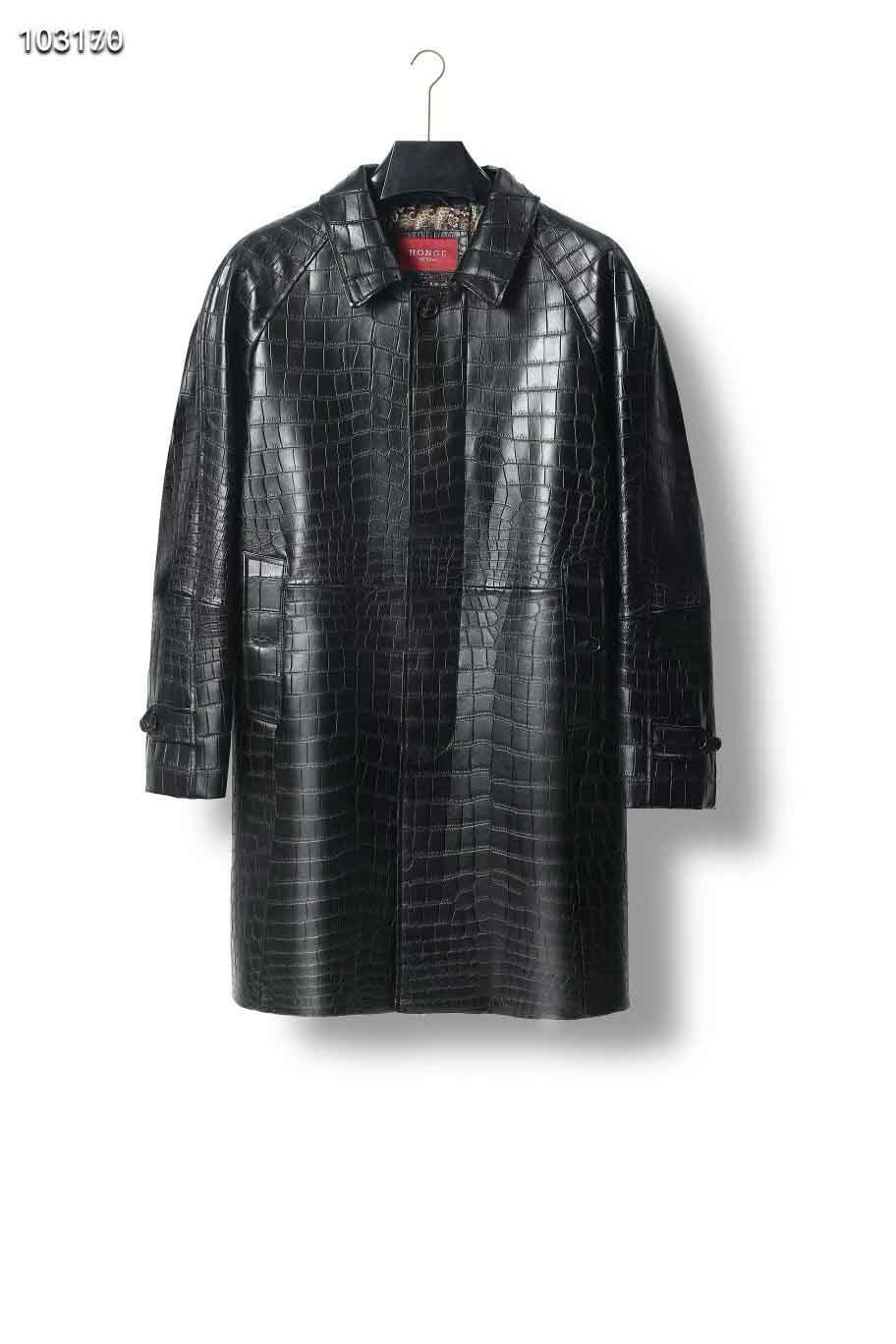 鳄鱼皮长款男款风衣