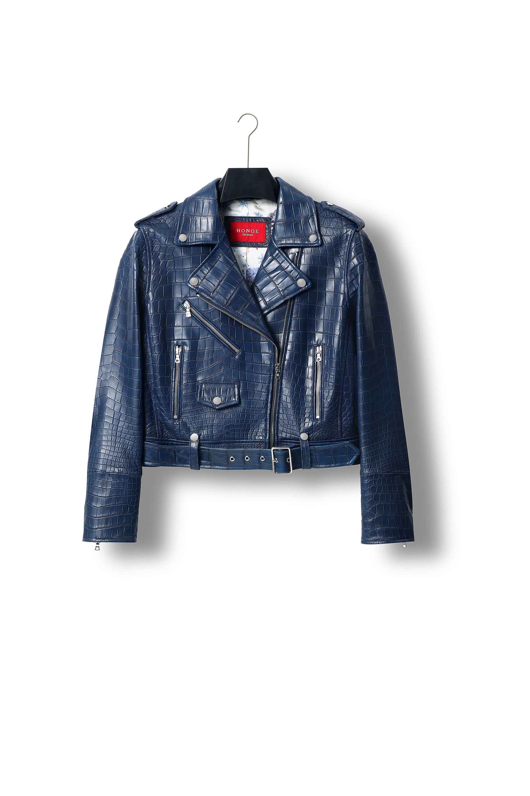 蓝色机车服蓝色夹克